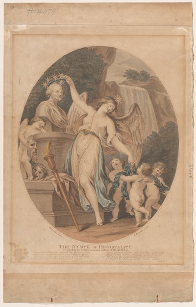 The Nymph of Immortality, Attended by the Loves, Crowning the Bust of Shakespear..., september 1784. av Francesco Bartolozzi