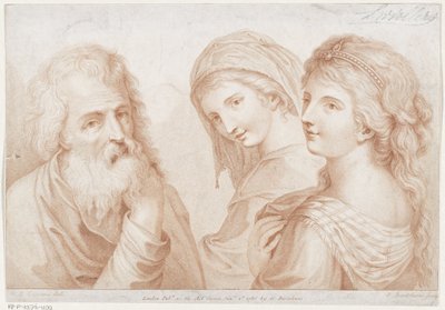 To unge kvinner og en gammel mann Ciprianis tegningsprinsipper (serietittel) Ciprianis rudiments of drawing (serietittel) av Francesco Bartolozzi