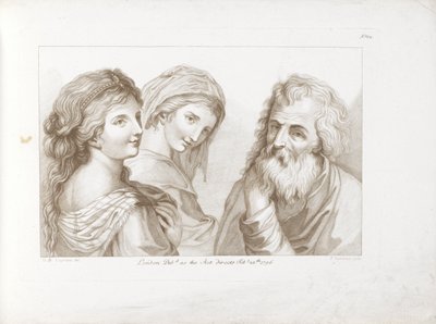 To unge kvinner og en gammel mann Ciprianis rudiments av tegning gravert av F Bartolozzi av Francesco Bartolozzi