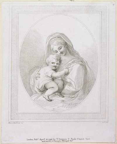 Jomfru og barn, gravert av Luigi Schiavonetti (1765-1810) 1793 (gravering) av Francesco Bartolozzi