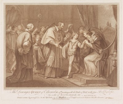Weduwe van Edward IV står sin zoon til to aartsbisschoppen av Enkedronningen av Edward den 4. avskjed med hertugen av York til de to erkebiskopene, etter ordre fra Richard den III (tittel på objekt) av Francesco Bartolozzi