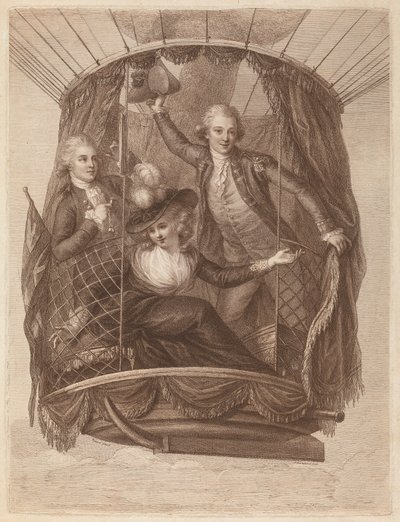 Den berømte Vincent Lunardi Esq. Akkompagnert av to venner i hans tredje luftutflukt, tatt fra St. George's Fields, i London av Francesco Bartolozzi after John Francis Rigaud