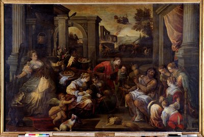 Hercules og Omphale Hercules, forelsket i dronningen av Lycia Omphale, tar sin spinner-cattail av Francesco Bassano