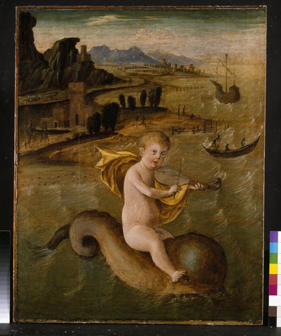 Arion rir på en delfin, ca. 1509-10 tempera og olje på panel av Francesco Bianchi Ferrari