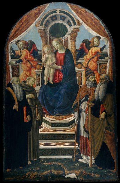 Madonna og barn tronet med hellige og engler. av Francesco Botticini