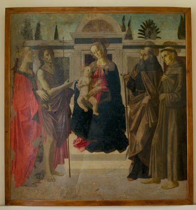 Madonna og barn med Maria Magdalena, døperen Johannes, St. Zenobius og St. Frans (tempera på tre) av Francesco Botticini