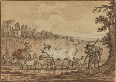 Gjeter som krysser en elv av Francesco Casanova