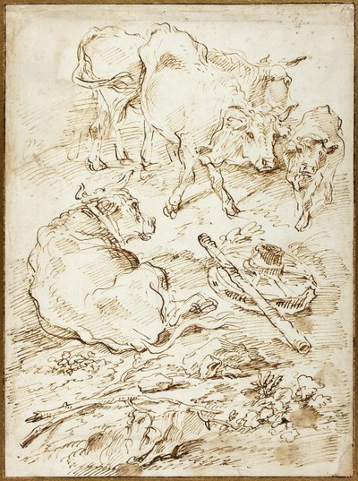 Storfe ved siden av vognhjul av Francesco Castiglione