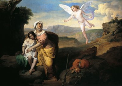 Hagar og Ismael besøkt av engel, ca. 1846, av Francesco Coghetti (1804-1875), olje på lerret, 96x132 cm av Francesco Coghetti