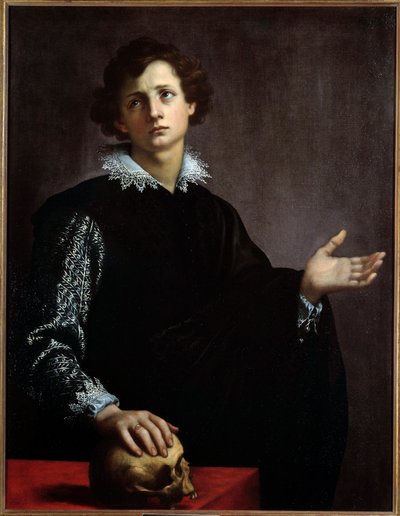 Portrett av en ung mann. Maleri (Vanita) av Francesco Currado (1570-1661) av Francesco Currado