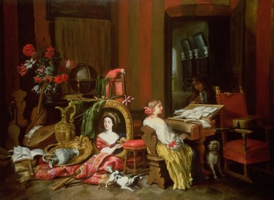 Interiør med en dame ved et cembalo av Francesco Fieravino