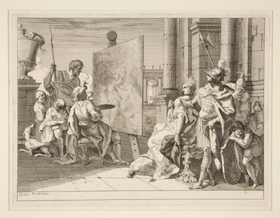Apelles maleri Campaspe, elskerinnen til Alexander den store, en av en serie på åtte trykk (Varii Baccanali et istorie av Francesco Fontebasso