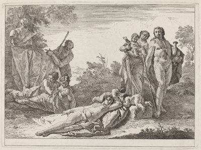 Apollo og nymfer i et landskap med en byste av Francesco Fontebasso