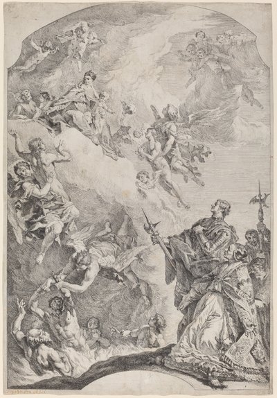 Saint Gregoire I leverer sjeler fra skjærsilden av Francesco Fontebasso after Sebastiano Ricci