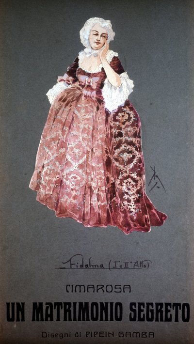 Karakter "" Fidalma "" i "" Secret Marriage "" av Domenico Cimarosa (1749 - 1801). Kostyme til F. Gamba - Scala fra Milano av Francesco Gamba