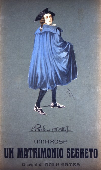 Karakter "" Paolino "" i "" Secret Marriage "" av Domenico Cimarosa (1749 - 1801). Kostyme til F. Gamba - Scala fra Milano av Francesco Gamba