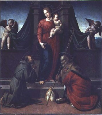 Madonna og barn med St. Francis og St. Zenobius av Francesco Granacci