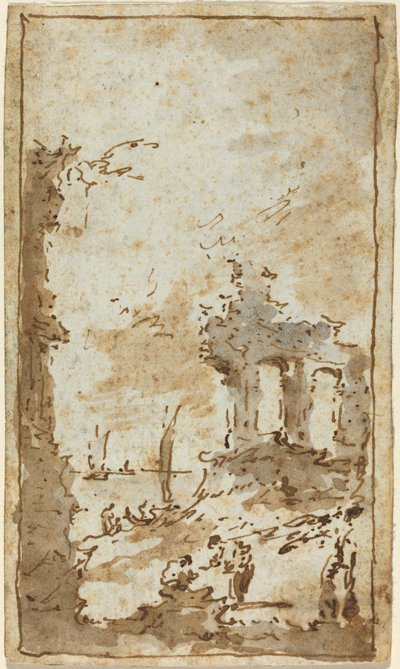 En Capriccio av ruiner ved lagunen av Francesco Guardi
