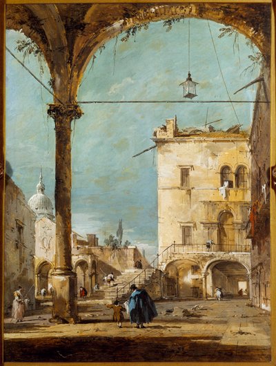 En portiko i Venezia Maleri av Francesco Guardi (1712-1793) Paris fra 1700-tallet, Musee Jacquemart Andre av Francesco Guardi
