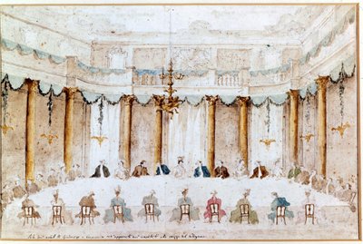 Bankett for bryllupet til Polignac. Tegning av Francesco Guardi (1712 - 1793). av Francesco Guardi