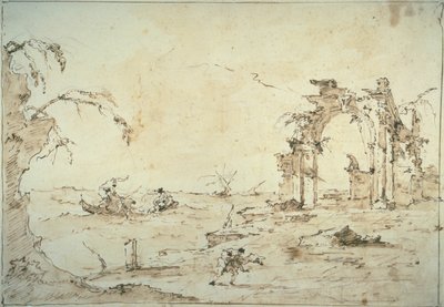 Capriccio med en Squall on the Lagoon av Francesco Guardi