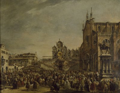Pave Pius VI velsigner mengden på Campo SS. Giovanni og Paolo, 1700-tallet av Francesco Guardi