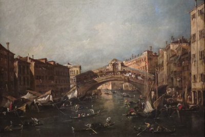 Utsikt over Rialto, Venezia, fra Canal Grande av Francesco Guardi