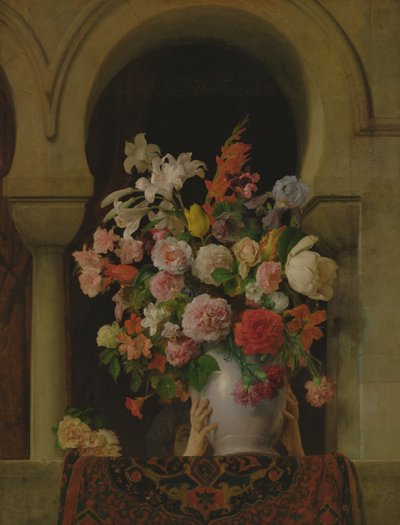 En vase med blomster på vinduet til et harem, 1881 av Francesco Hayez