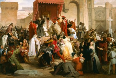 ""Gud vil det"": ved rådet i Clermont (nå Clermont Ferrand (Clermont-Ferrand), i Auvergne), forkynner Peter Eremitten (L