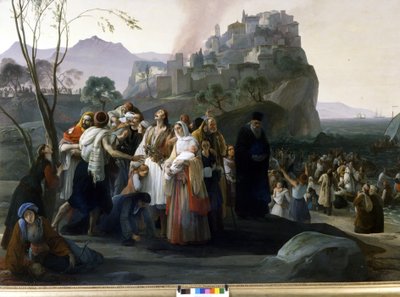 Francesco Hayez (1791 - 1882): Flyktningene i Parga (1826 - 1831) (episode The Independence of Greece). Milano, Galleri for moderne kunst. av Francesco Hayez