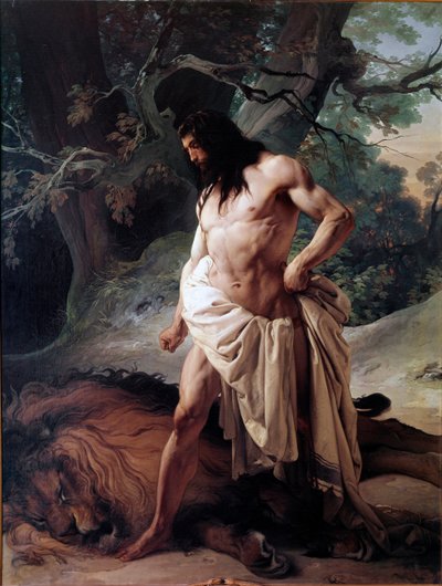Samson ser på løven han nettopp drepte med bare hender (olje på lerret av Francesco Hayez