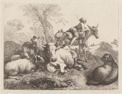 Gutt på et esel som passer på en gruppe dyr, 1763. av Francesco Londonio