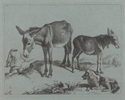 Esel med føllet sitt, en hund og en bondemann, 17621763. av Francesco Londonio