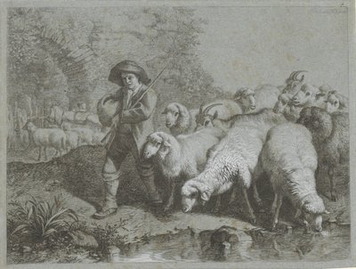Hyrde med flokk sauer og geiter Shepherd-scener (serietittel) av Francesco Londonio