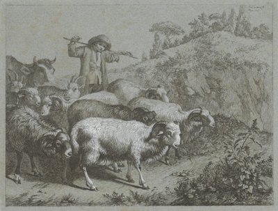 Gjeter med værer, geiter og ku Shepherd-scener (serietittel) av Francesco Londonio