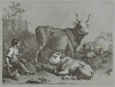 Gjetergutt med to okser og tre sauer Shepherd-scener (serietittel) av Francesco Londonio