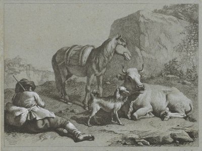 Tilbakelent gjeter med heste-, ku- og hundegjeterscener (serietittel) av Francesco Londonio