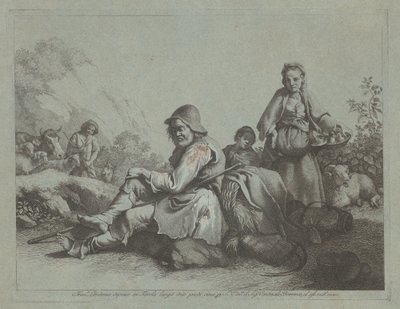 Sittende gjeter og en bondekvinne med en kurv, 17591782. av Francesco Londonio