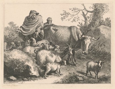 Gjeter som bærer en kappe som driver en flokk, etter 1776. av Francesco Londonio