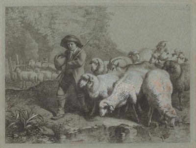 Hyrde med sekk driver en flokk, 1763. av Francesco Londonio