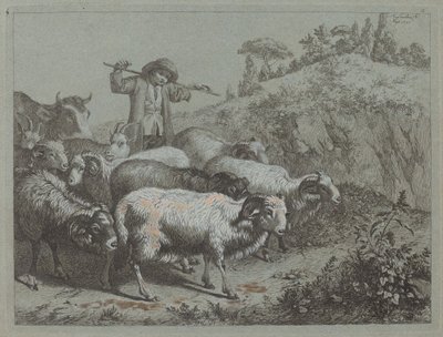 Hyrde med flokken sin. av Francesco Londonio
