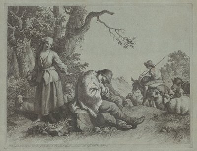 Sovende gjetergutt og kvinne med et barn, 17591782. av Francesco Londonio