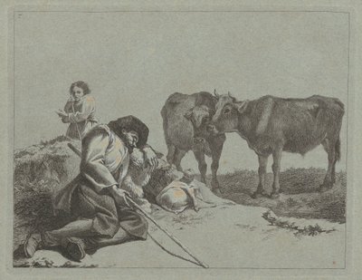 Sovende hyrde, to kalver og en bondekvinne, 17621763. av Francesco Londonio