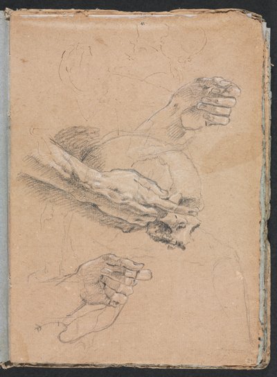 Verona Sketchbook: Studie av hender og hodeskalle side 21, 1760. av Francesco Lorenzi