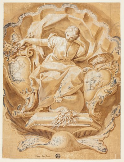 Allegorisk figur med Arms of Alexander VIII (Ottoboni) og Arms of Papacy av Francesco Mancini