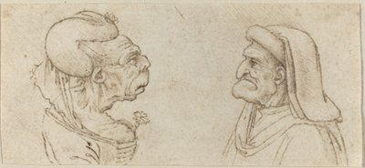 To groteske hoder av Francesco Melzi after Leonardo da Vinci