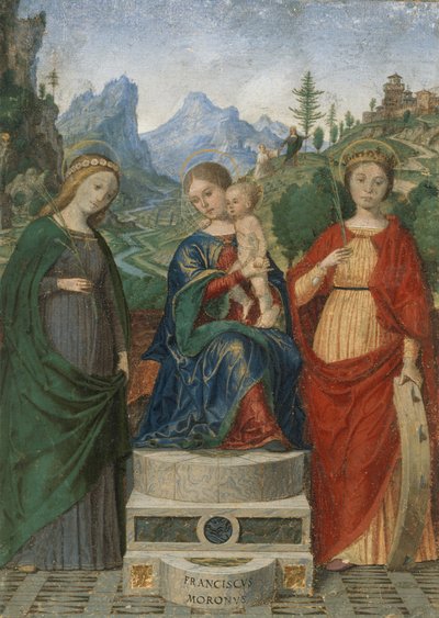 Jomfru og barn på tronen mellom de hellige Cecilia og Katarina av Alexandria, ca. 1510-15. av Francesco Morone