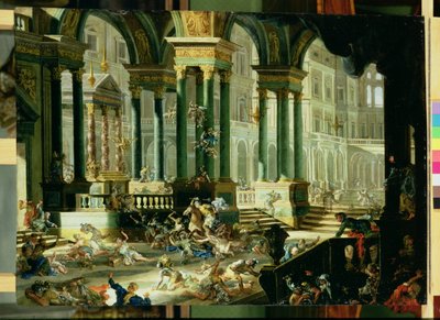 Utvisning av Heliodorus fra Salomos tempel (olje på kobber) av Francesco Peresi