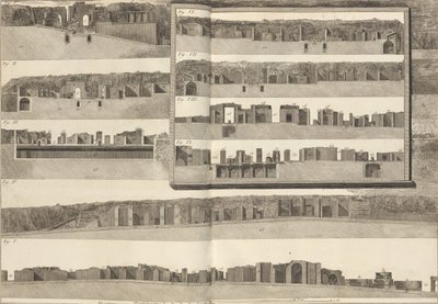 Tverrsnitt, som viser de forskjellige aspektene ved bygningene vist i planen til Pom..., 1804. av Francesco Piranesi