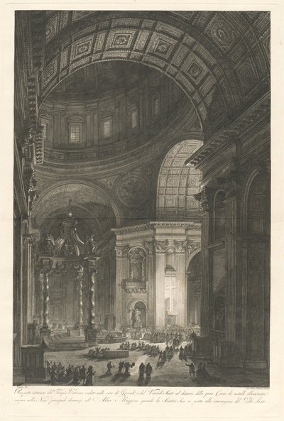 Interiør av St. Peter, med belysning av St. Peters kors av Francesco Piranesi